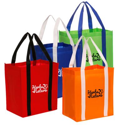 China Eco - Friendly Custom Logo Printed Non Woven Fabric Brand Tote Bag For Grocery Store for sale