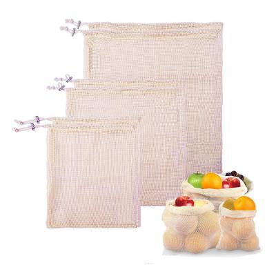 China Product Sustainable Eco Friendly Recycled Organic Cotton Net Mesh Reusable Bags For Fruit Vegetable for sale