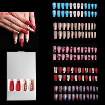 China 24pcs/Set Fashion Rainbow Ballerina Full Cover Press On Nail Art Detachable Long Coffin Designed Press On Nail Artificial False Nails for sale