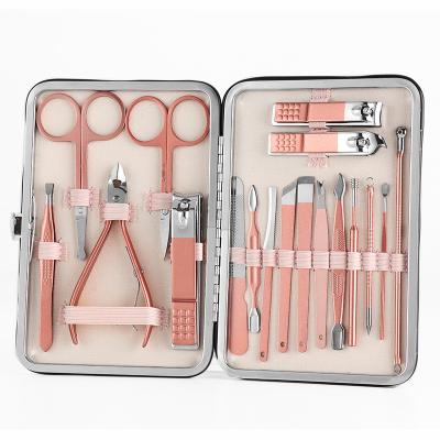 China Stainless Steel Accessories Promo Stainless Steel Nail Clippers Cutter Nail Care Kit Nail Care 18piece Manicure Pink Set for sale