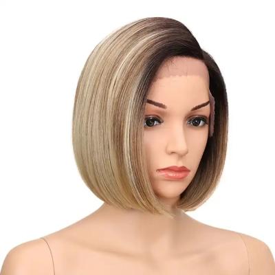 China Silky Straight Wave Blonde bob wigs suppliers for black women premium high quality fiber hd lace frontal synthetic lace front wig heat resistant for sale