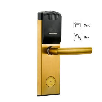 China Wooden Smart Electronic Card Keyless Swipe Electronic Card Keyless Golden Door Lock For Small Hotel for sale