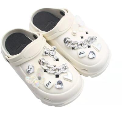 China Custom Clog Charm Wholesale 2023 Fashion Luxury Designer Metal Rhinestone Resin Glitter Shoes Charm Famous Designer Croc Charm DIY for sale