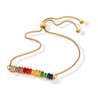 China FASHIONABLE High Quality Inlaid Colorful Gold Plated Zircon Bracelet Stainless Steel Adjustable Bangle For Women Accessories for sale