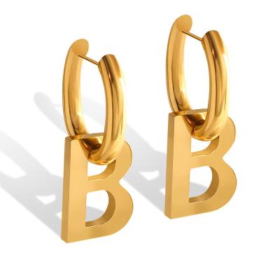 China No Advance Fashion Design 18K Gold Plated Stainless Steel Letter B Pendant For Women U Shaped Earrings for sale