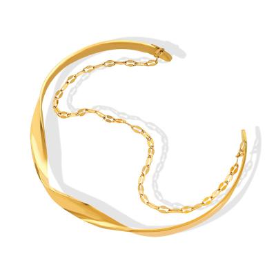 China CLASSIC Personalized Double Style Bangle 316L Stainless Steel Jewelry Open Bangle Women's Gold Lip Chain for sale