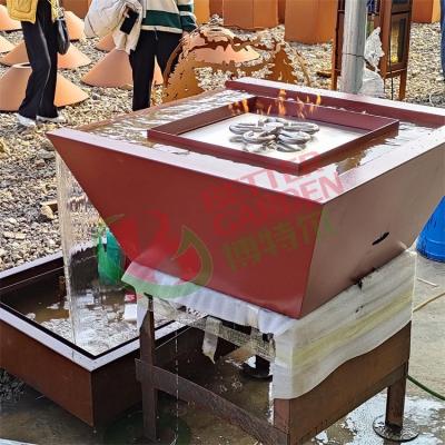 China Park Natural Outdoor Metal Stocked Corten Steel Water Fountain Gas Fire Pit for sale