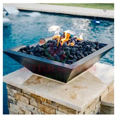 China Stored Garden Backyard Swimming Pool Gas Fire Bowl Rust Corten Steel Water Fire Pit for sale