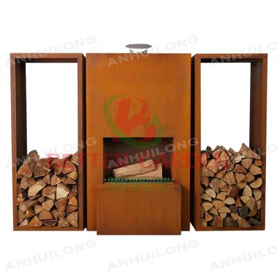 China Modern Corten Steel Indoor Wood Burning Stove Fireplace With Flame for sale