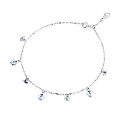 China BAMOER TRENDY Real 925 Sterling Silver Blue Eye and Guardian Fatima Hand Silver Anklet for Women Foot Jewelry Summer BST004 for sale