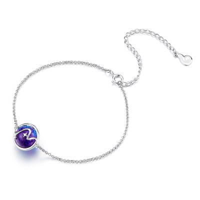 China BAMOER Romantic Authentic Glass Chains Anklet 925 Sterling Silver Mysterious Aurora Murano For Women Foot Bracelet Jewelry Summer BST003 for sale