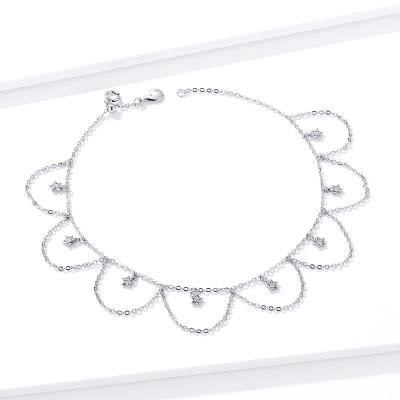 China BAMOER Romantic 925 Silver Anklet Flower Chain Bracelet For Foot 925 Sterling Silver Leg Jewelry Fine Accessoreis BST002 for sale