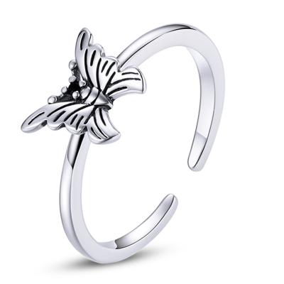 China BAMOER FASHIONABLE 925 Sterling Silver Swallowtail Butterfly Ring for Women Anillo Ring Jewelry Wedding open for sale