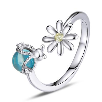 China BAMOER Romantic 925 Sterling Silver Flower Rings Insect Ring Silver Adjustable Ring 925 Sterling Jewelry SCR726 for sale