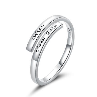 China BAMOER FASHIONABLE Open Adjustable Rings 925 Sterling Silver Simple Lettering Ring for Women Fine Jewelry BSR143 for sale