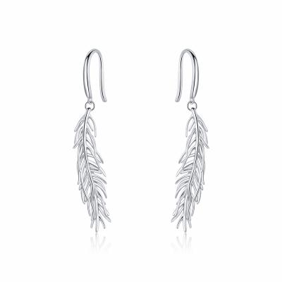 China BAMOER TRENDY Genuine Feather Stud Earrings 925 Sterling Silver Rainbow Color Light For Women Fine Jewelry BSE427 for sale