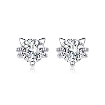 China BAMOER TRENDY Cat Ear Stud Earrings Cute For Women Authentic 925 Sterling Silver CZ Clear Jewelry For Girl BSE205 for sale