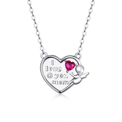 China BAMOER 925 Sterling Silver Angel Romantic Maternal Love With Heart Shape Chain Necklace For Women Mother's Day Gift BSN171 for sale