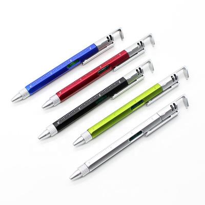 China Promotional Pen Tool Plastic Pen 7 In 1 Multifunctional Ball Pen With Phone Holder Screwdriver Spirit Level Rulers for sale