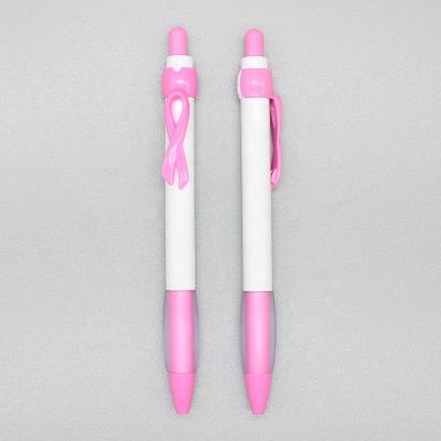 China Pen Pink Ribbon Retractable Fine Point Promotional Black Ink Pen For Women Girls Gift Breast Cancer Awareness Plastic Accessories for sale