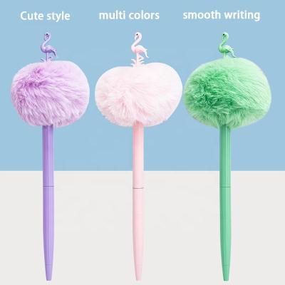 China Korea promotional creative pen supply smudge ballpoint pen flamingo pen cartoon office plush ball cute ballpoint pen for sale