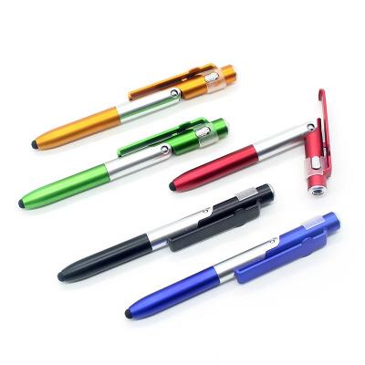 China Promotional Pen 4 in 1 Capacitive Led Stylus Light Tool Pens Cell Phone Holder Portable Foldable Pen for sale