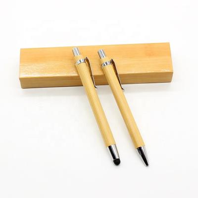 China Promotional Pen Set Black Ink Sustainable Pen Tip Wooden Bamboo Pen Retractable Pen for Writing Office Supplies for sale