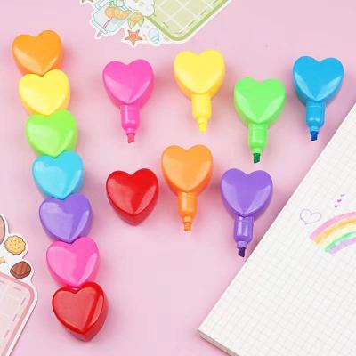 China office & School Markers Heart Building Block Stackable Highlighters Heart Shape Colorful Coloring Markers Highlighters For Note Taking School Student for sale