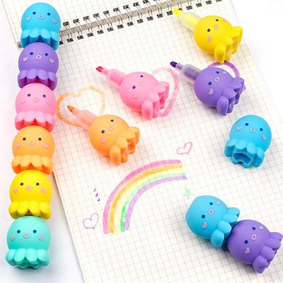 China office & Colorful School Markers Cartoon Octopus Shape Stackable Cute Highlighter Bar for Writing Drawing School Supplies for sale