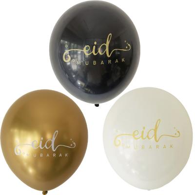 China Eid al Fitr Wholesale gold Eid Mubarak Latex Balloon For Muslim white Eid Decorations black printed latex balloon 12 inch for sale