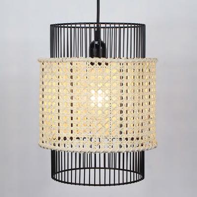 China Traditional Best Seller E27 Home Living Room Decorate Black Rattan Bedroom Pendant Lamp for sale