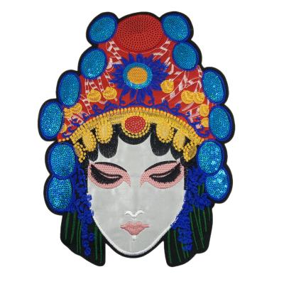 China Sustainable Sewing Embroidery Peking Opera Sequined Christmas Custom Parches Para La Ropa Embroidered Sequins Patches For Clothing Jackets for sale