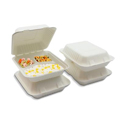 China Fast Food Packaging Clam Shall Lunch Box 3 Departments Biodegradable Biodegradable Paper Box for sale