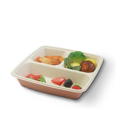 China 3 Compartment Biodegradable Compostable Bagasse Microwavable Paper Sugarcane Lunch Box for sale