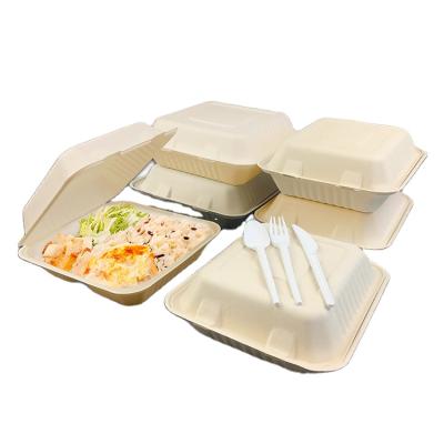 China Biodegradable 3 Compartment Recycle Bagasse Takeout Biodegradable Paper Food Box Packaging for sale