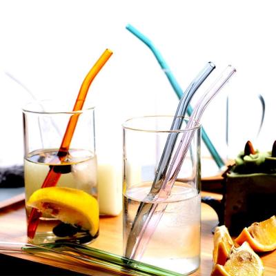 China Viable Colorful Reusable Bent Glass Drinking Straws Perfect for Smoothies Cocktail Juice for sale