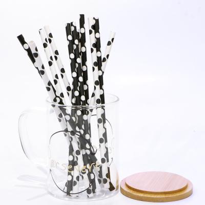 China Viable Reusable Black Polka Dot Biodegradable Paper Straw Drinking Straws For Birthday Party for sale