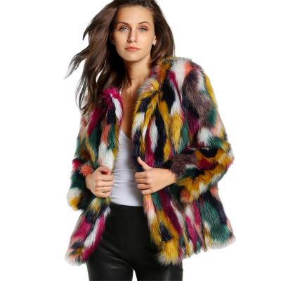 China Breathable Hot Sales Fashion Lady Mix Color Long Women Plush Faux Fur Coat for sale