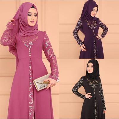 China High Quality Islamic Clothing Two Piece Muslim Dress Beautifully Embroidered Fashion Kimono Arabic Style Dubai Muslim Abayas for sale