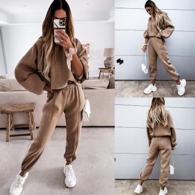 China Women's sports winter autumn anti-pilling casual sweat set two pieces ladies winter tracksuit sport hoodie sets for women for sale