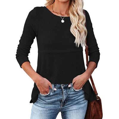 China 2021 Autumn Spring Solid T-shirt Fashion Women's Anti-Wrinkle Long Sleeve Lady Tops Clothing Cotton Female Hoodie for sale