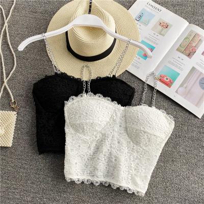 China Breathable Backless Blouses And Wrap Tops Women Tank Tops Womens Slim Ladies Halter Chain Lace Casual Short Top Ladies Summer Hot Summer Wrap Tops for sale