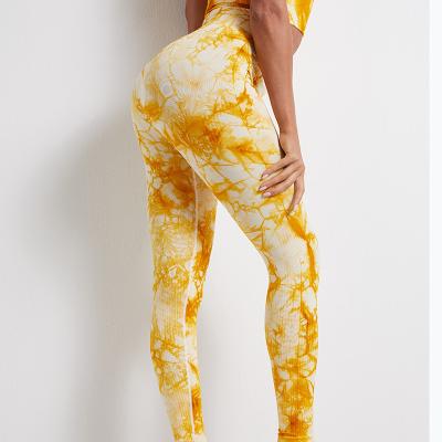 China Seamless Yoga Pants Women's Breathable Tie Dye Printed High Waist Hip Lift Running Fitness Pants Plus Size Leggings Women's Yoga Pants for sale