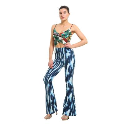 China Anti-wrinkle women fashion high waist casual pants flowers cut printed womens boot pants for sale