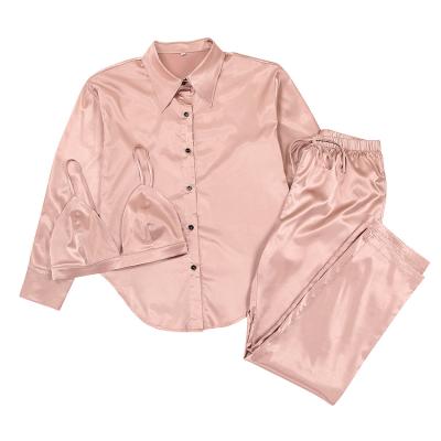 China Fashion New Products Breathable Three-piece Suit Pajamas Loungewear Women Bra Shirt Pants Sets Pajamas Sets for sale