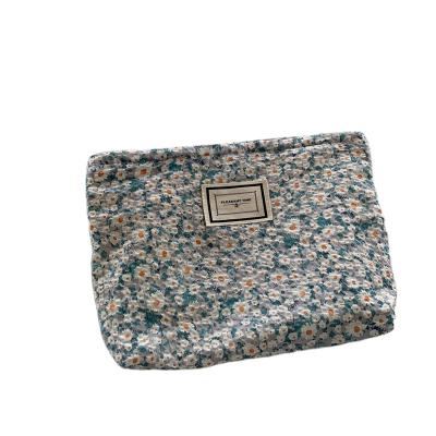 China Flower print cotton handbag ladies cosmetic bag bolsa de maquillaje high quality clutch zipper bag women high quality pocket women for sale