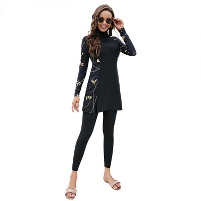 China Muslim Women's Swimwear Fitness Printing Long Sleeve Dress Panty Windproof Beach Wear 2 Piece Set Swimwear for sale