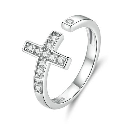 China CLASSIC Genuine 925 Sterling Silver Shine Cross Finger Rings For Women Wedding Band Engagement Statement Jewelry for sale