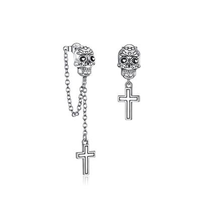 China 2021 Authentic 925 Sterling Silver Skull punks with cross stud earrings for women silver earring earring jewelry for sale