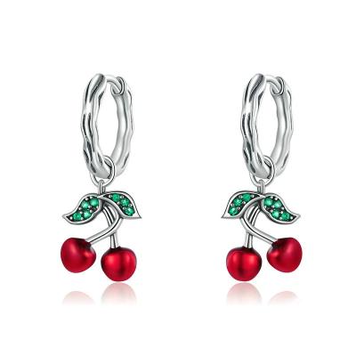 China 100% Real 925 Sterling Silver Luxury Sweet Cherry Stud Earrings For Women Statement Brinco Fine Jewelry 2021 Bijoux for sale